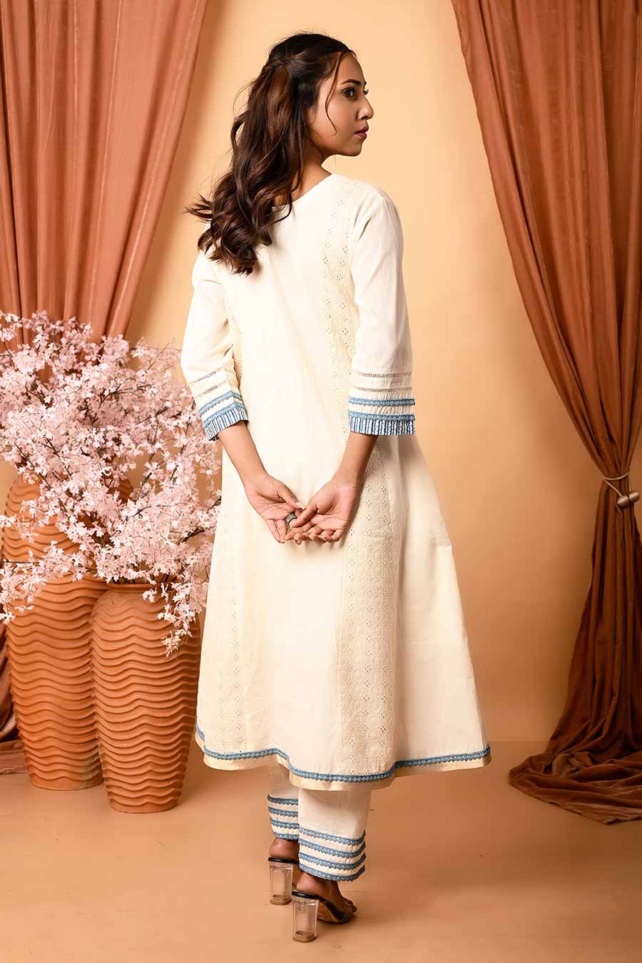 Ivory Contrast Embroidered Kurta Set