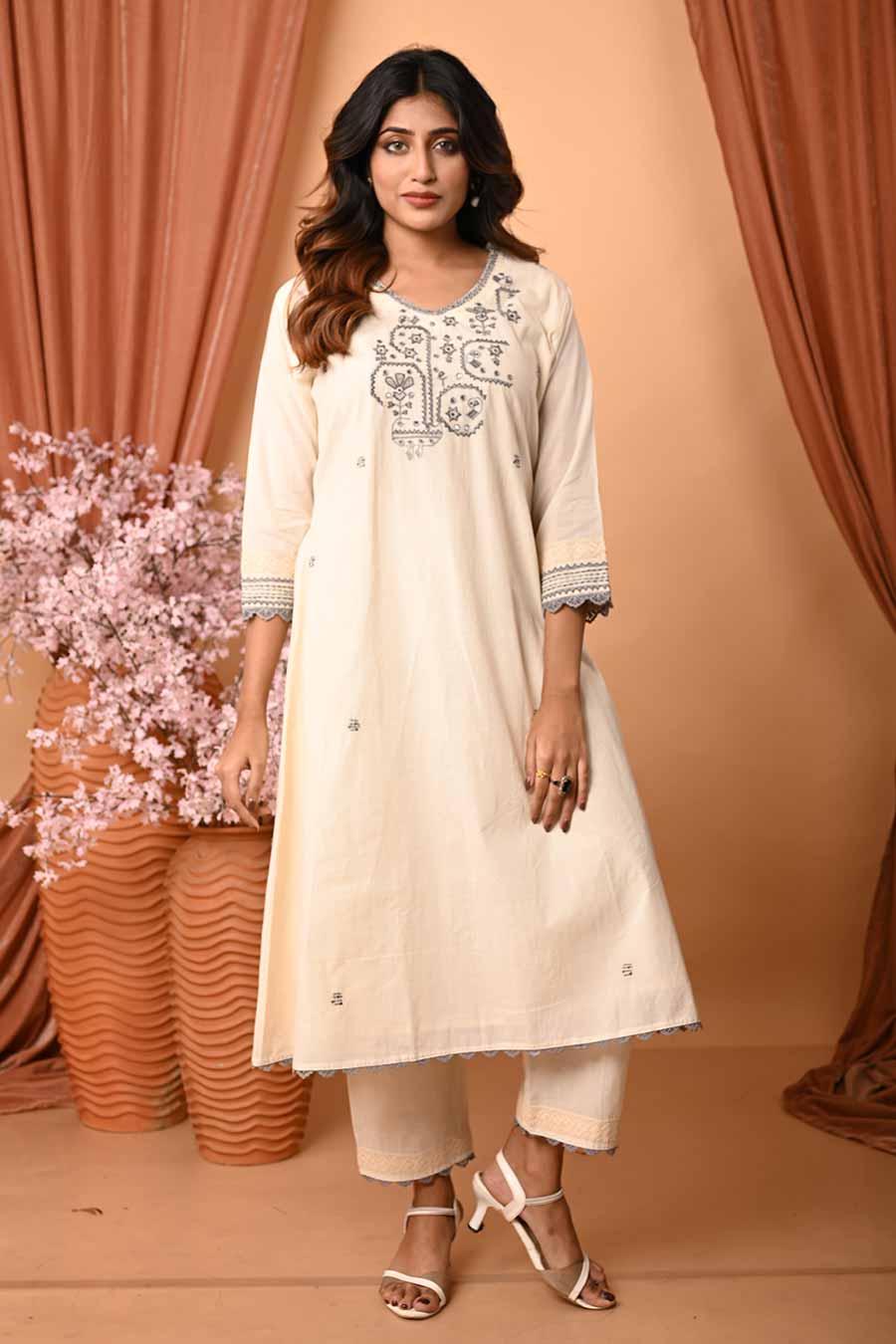 Ivory Hand Embroidered Kurta Set