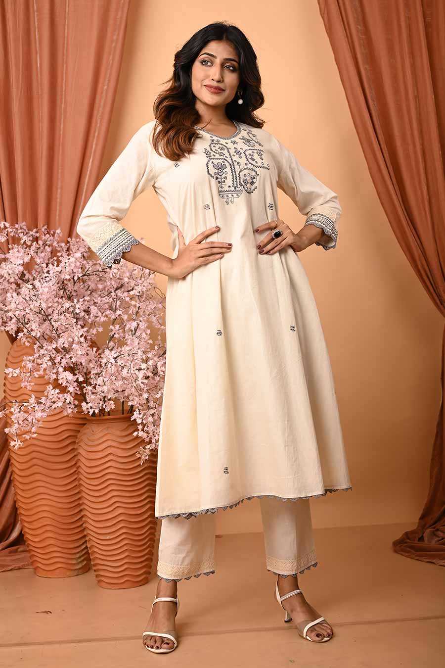 Ivory Hand Embroidered Kurta Set