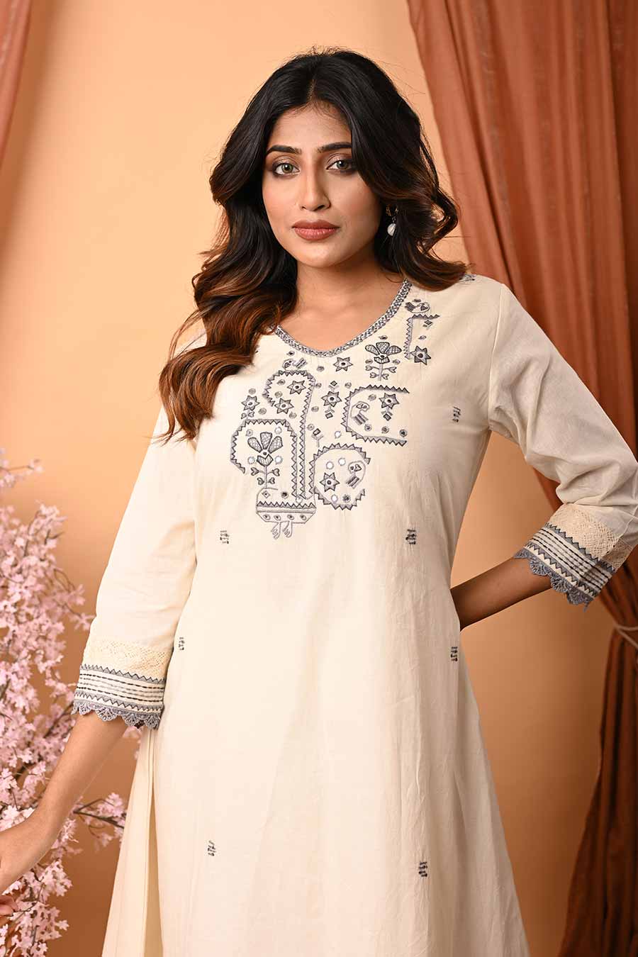 Ivory Hand Embroidered Kurta Set