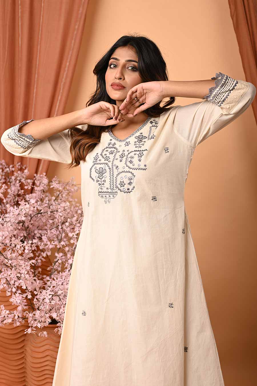 Ivory Hand Embroidered Kurta Set