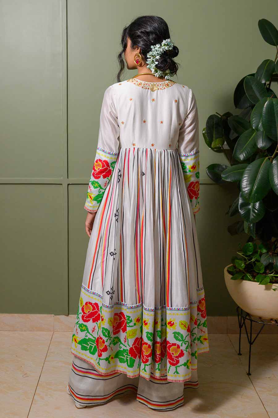 White Petunia Printed Anarkali Set