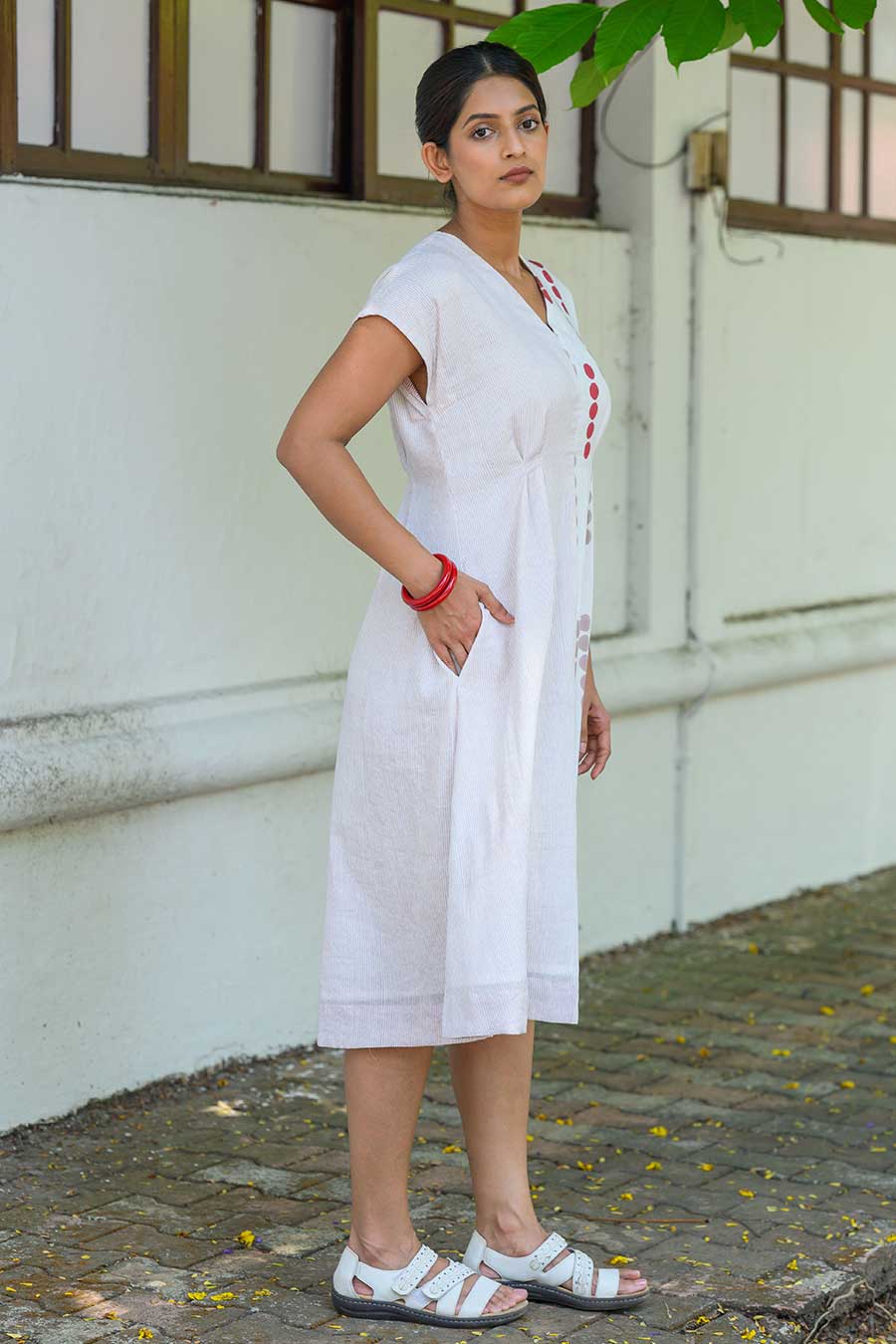 White Alva Maria Handblock Print Dress