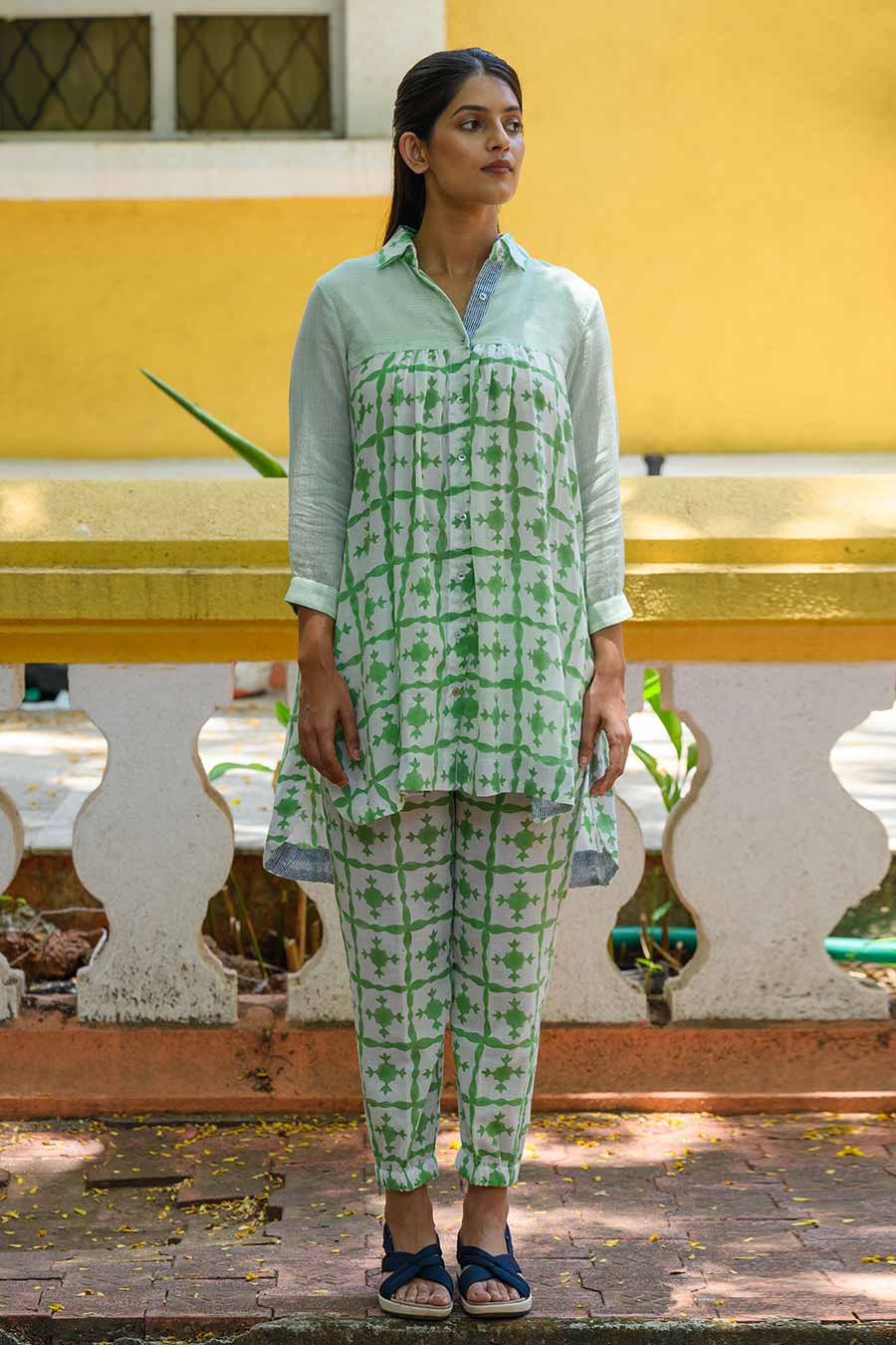 White Andreia Handblock Print Shirt Tunic