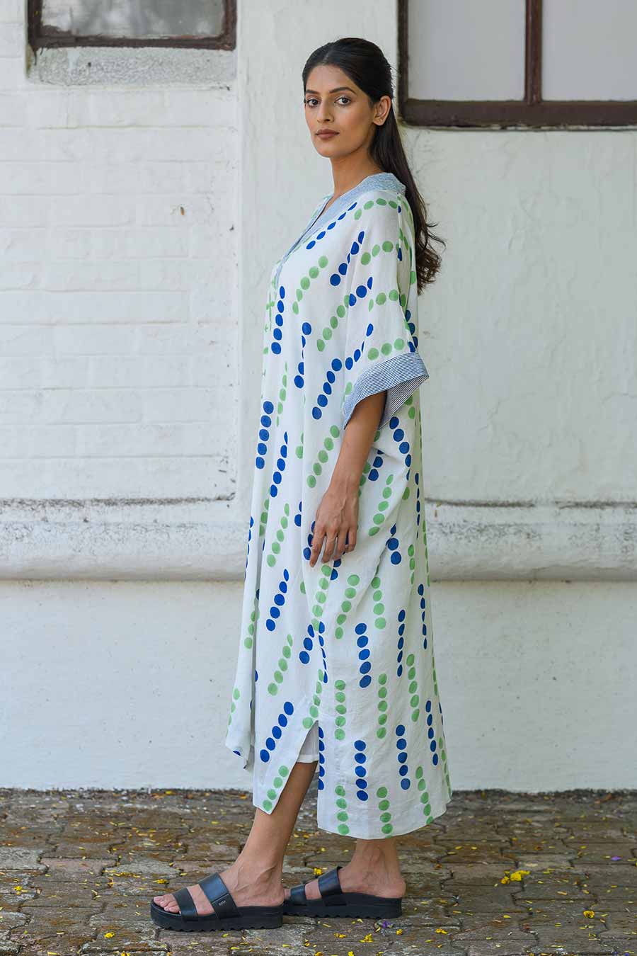 White Anabela Handblock Printed Kaftan