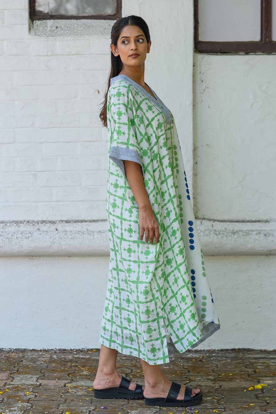 White Anabela Handblock Printed Kaftan