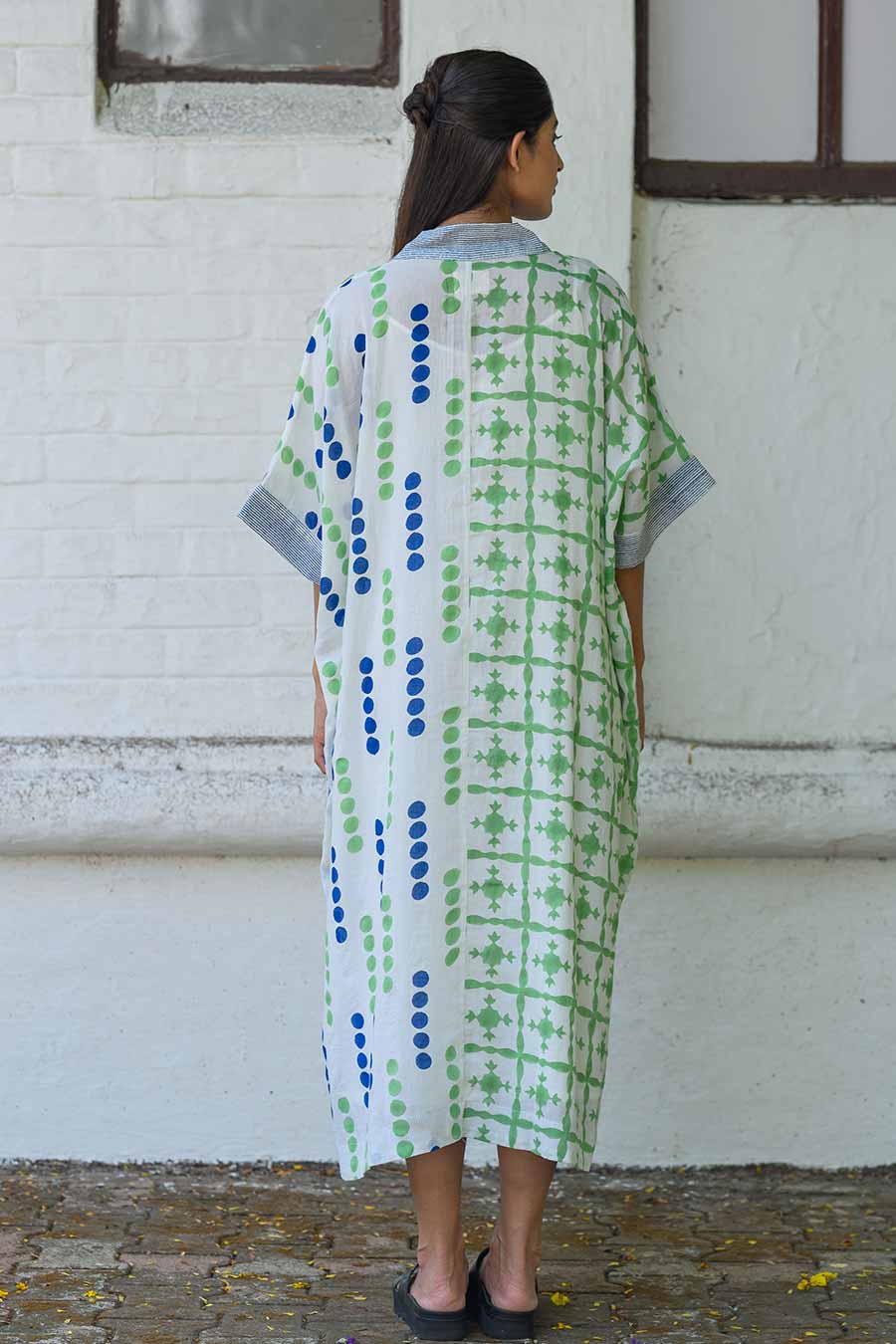 White Anabela Handblock Printed Kaftan