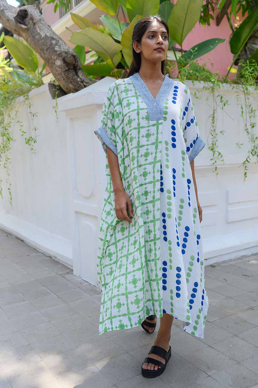 White Anabela Handblock Printed Kaftan