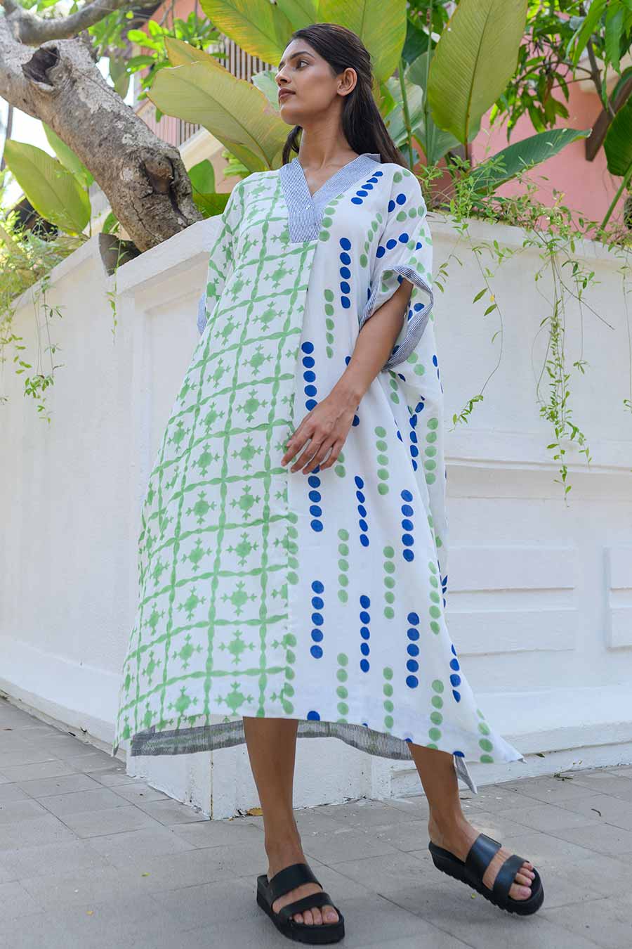 White Anabela Handblock Printed Kaftan