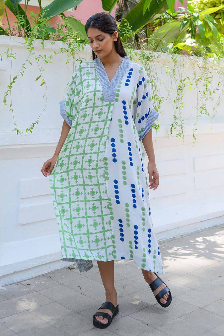 White Anabela Handblock Printed Kaftan