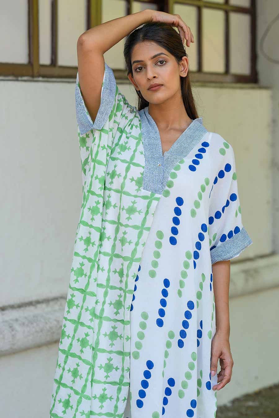 White Anabela Handblock Printed Kaftan