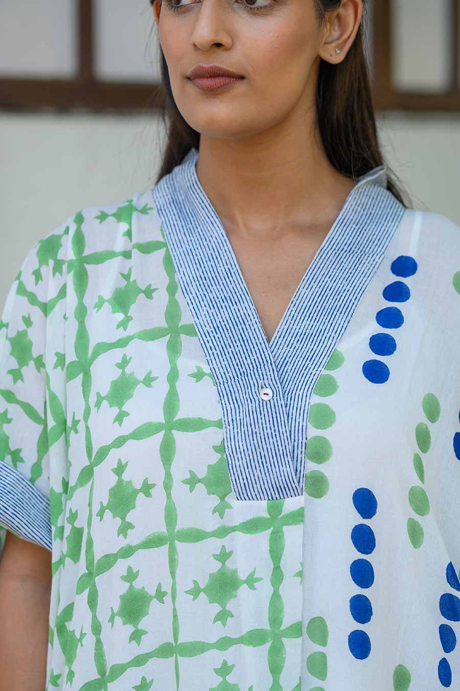 White Anabela Handblock Printed Kaftan