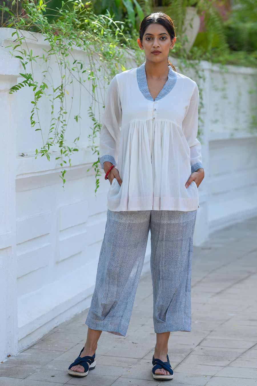 White & Blue Rhea Maria Striped Pant