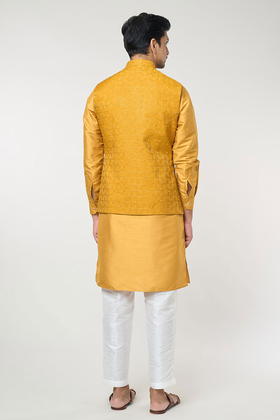 Mustard Kurta Set With Embroidered Jacket