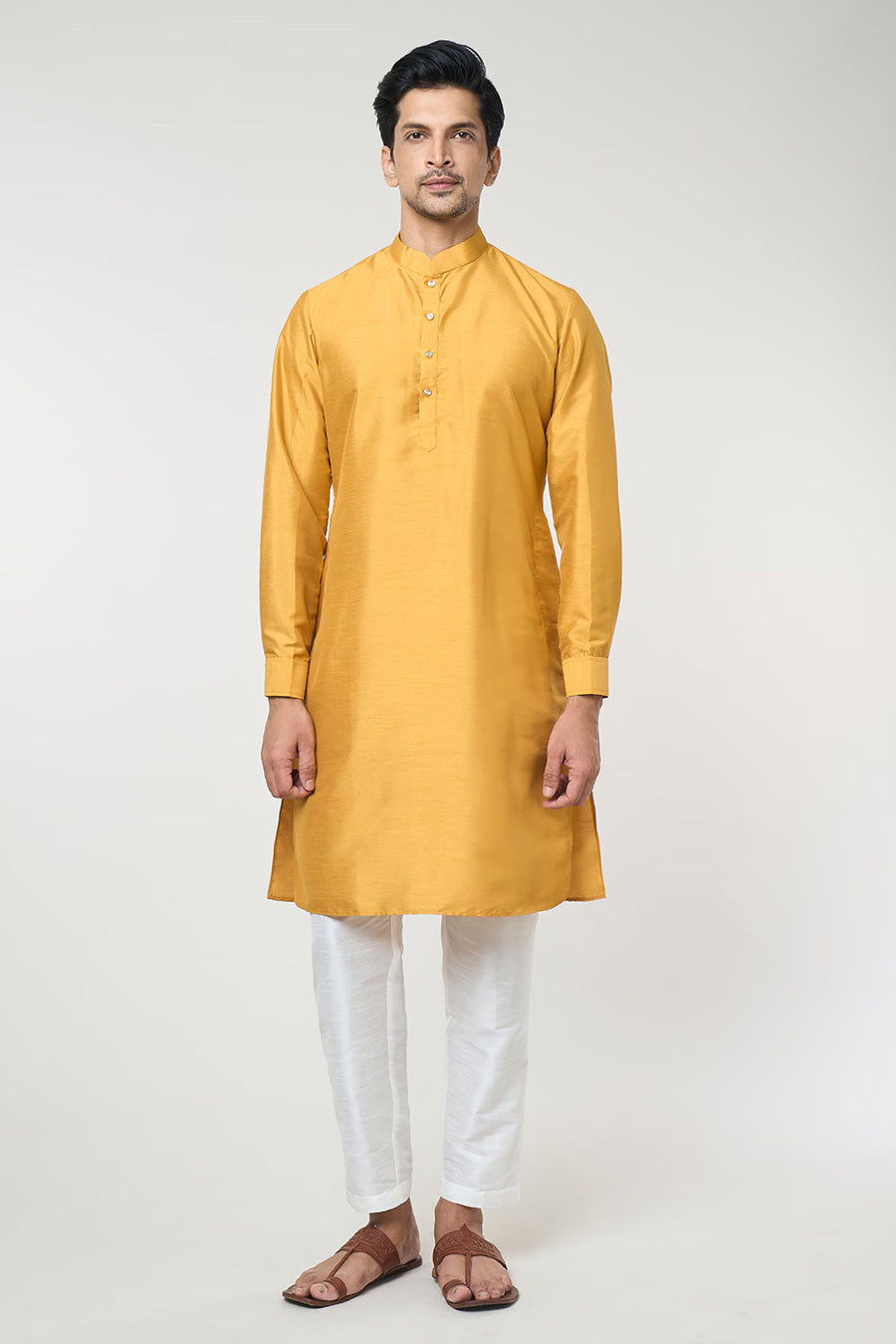 Mustard Kurta Set With Embroidered Jacket