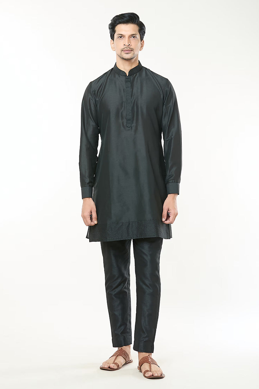 Black Kurta Set With Embroidered Jacket