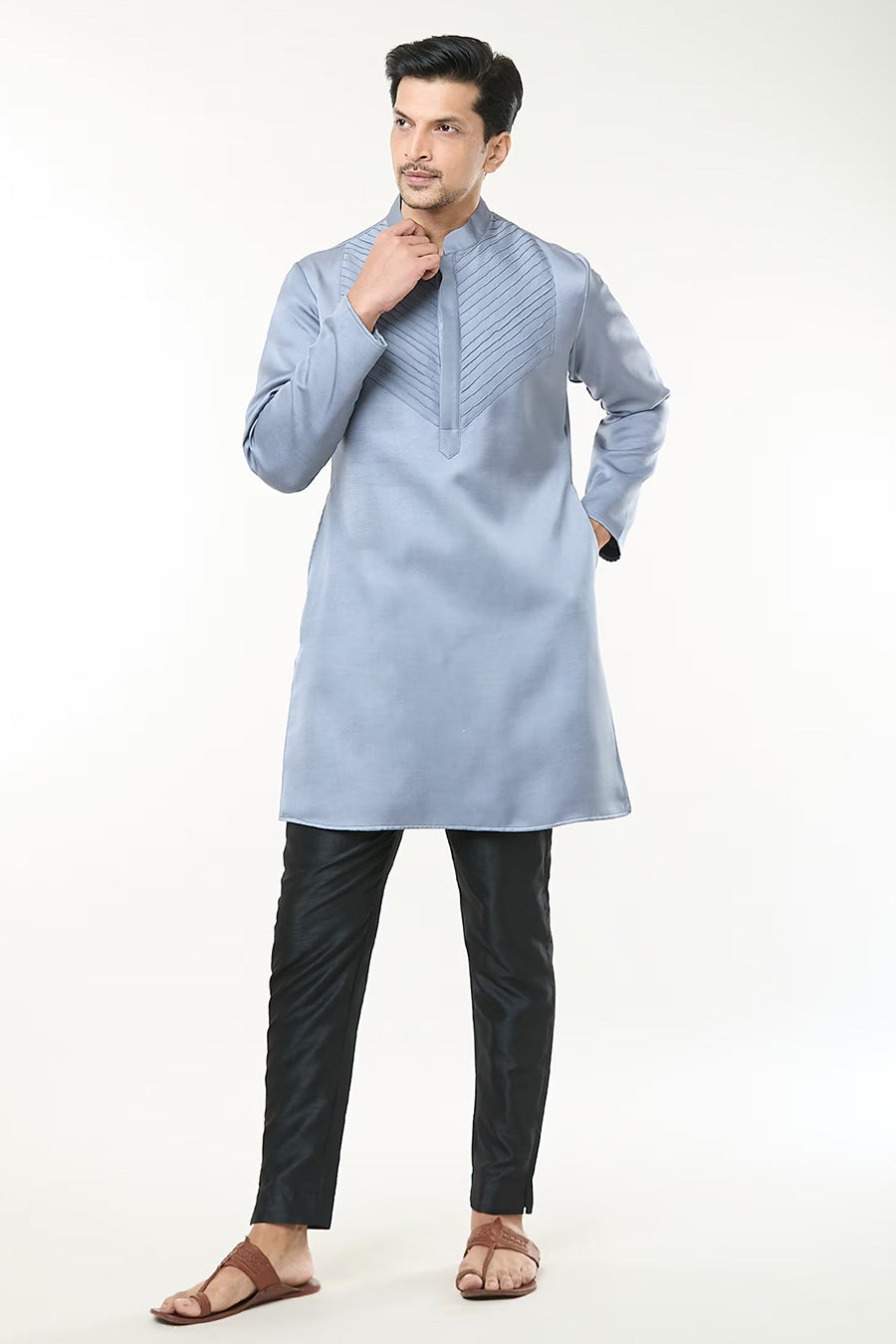 Steel Grey Pintuck Kurta Set