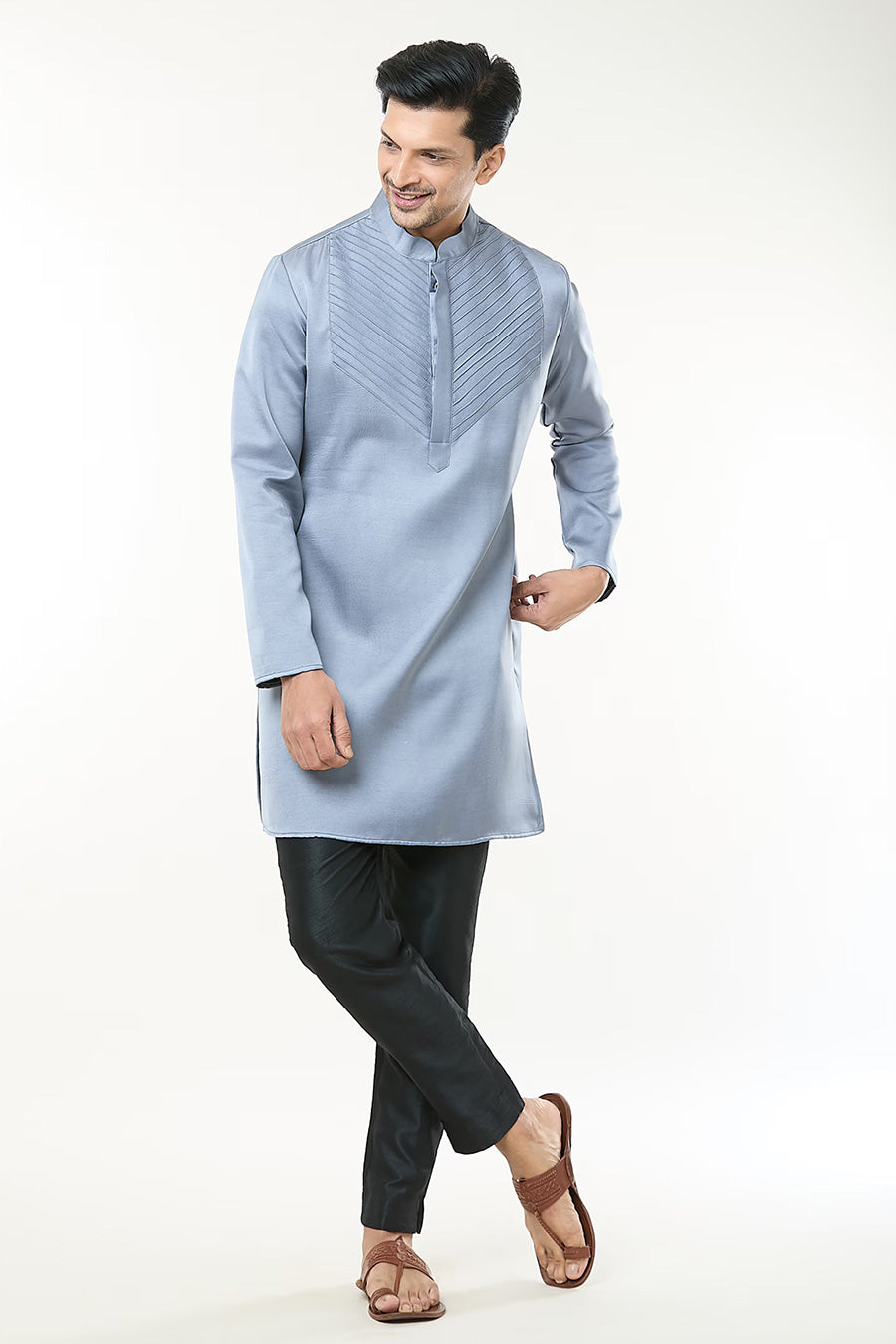 Steel Grey Pintuck Kurta Set