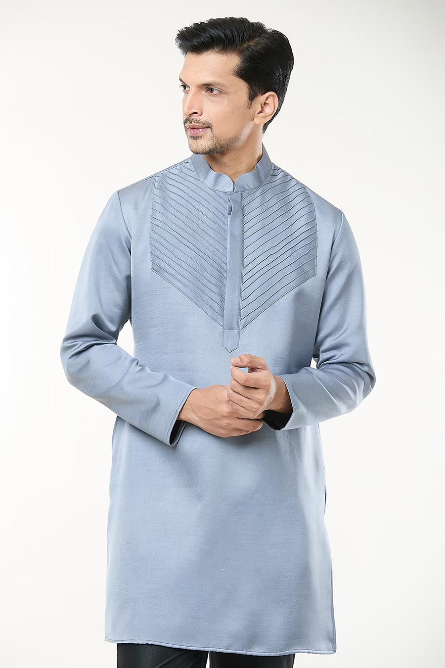 Steel Grey Pintuck Kurta Set