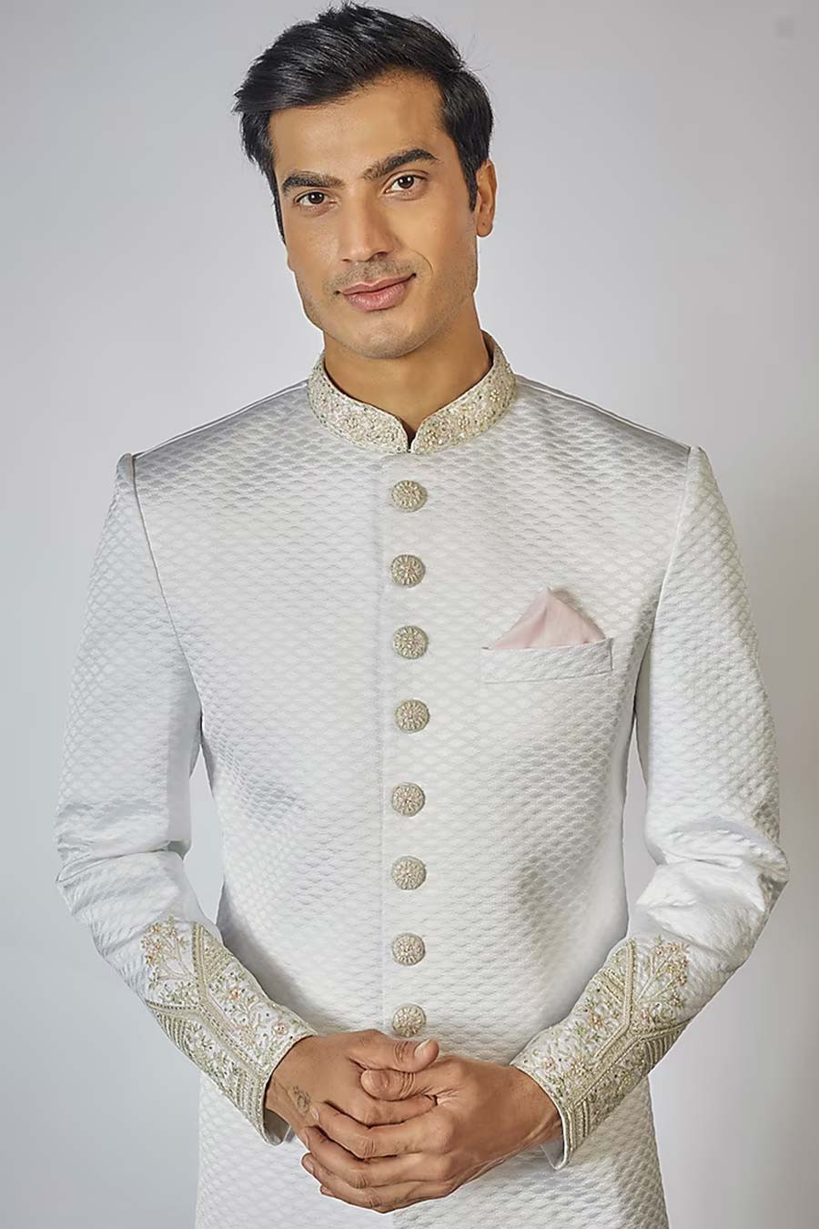 Off-White Embroidered Sherwani Set