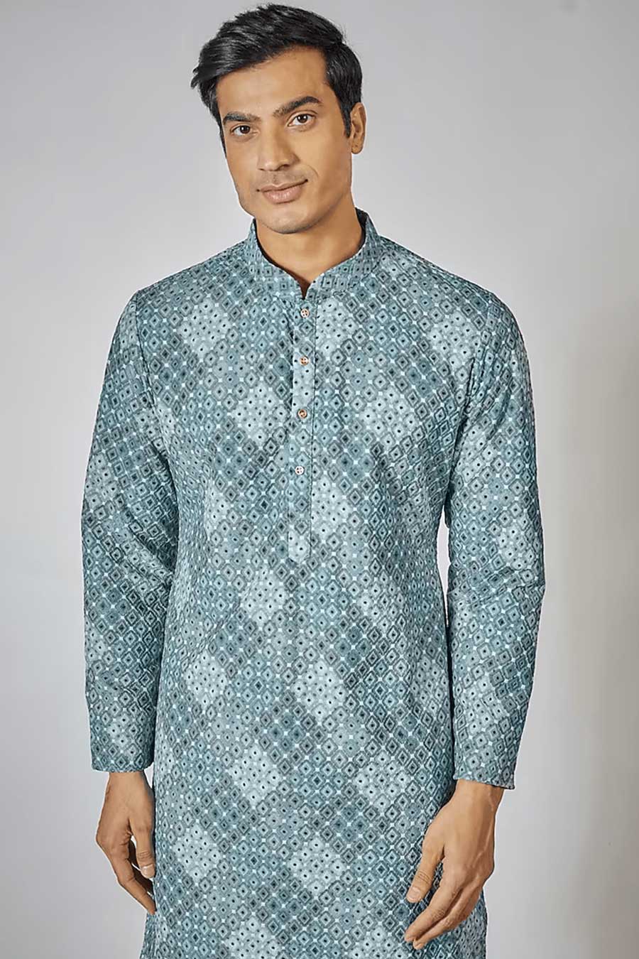 Blue Geometric Printed Kurta Set