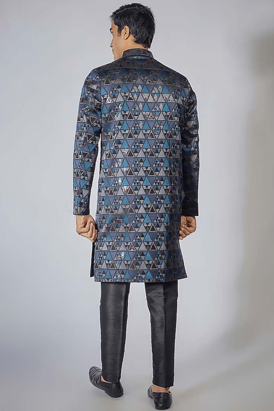 Blue Embroidered Achkan Set