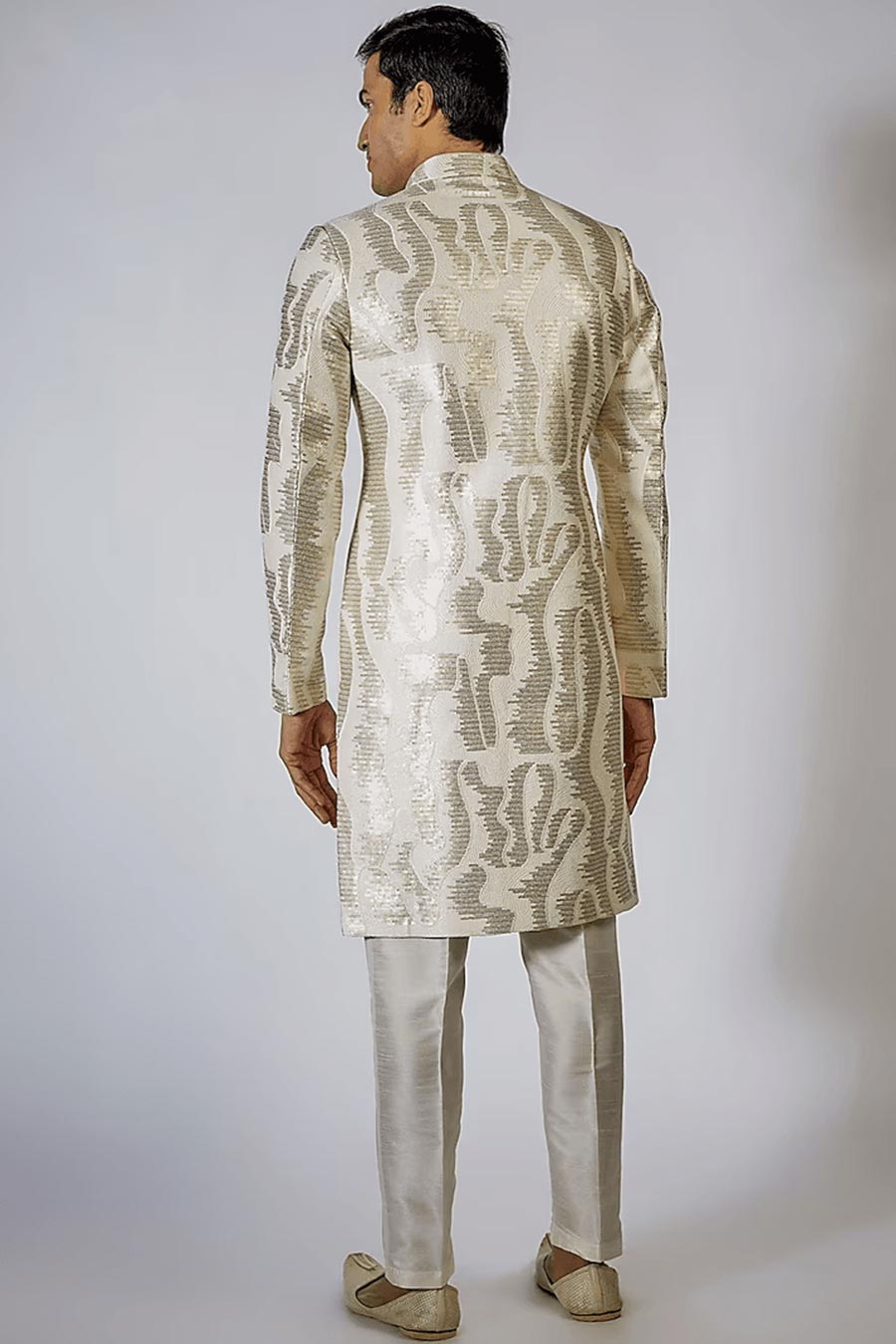 Off-White Sequins Embroidered Achkan Set