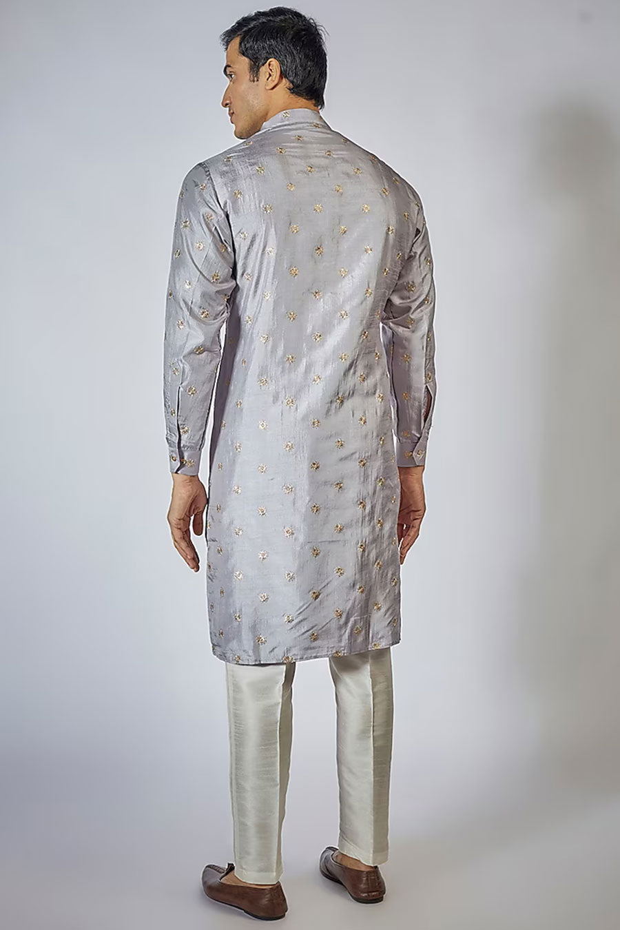 Grey Zari Embroidered Kurta Set