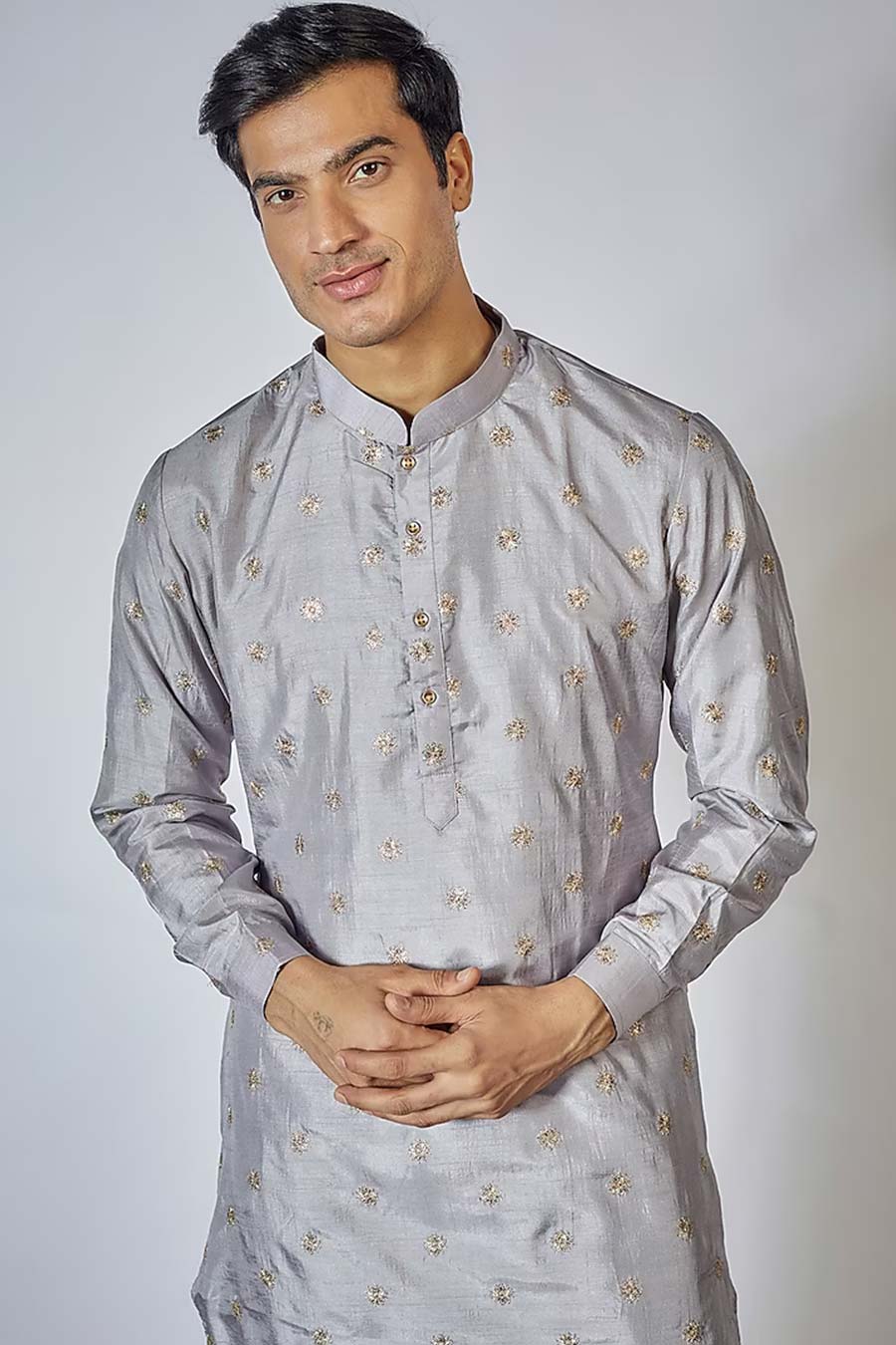 Grey Zari Embroidered Kurta Set