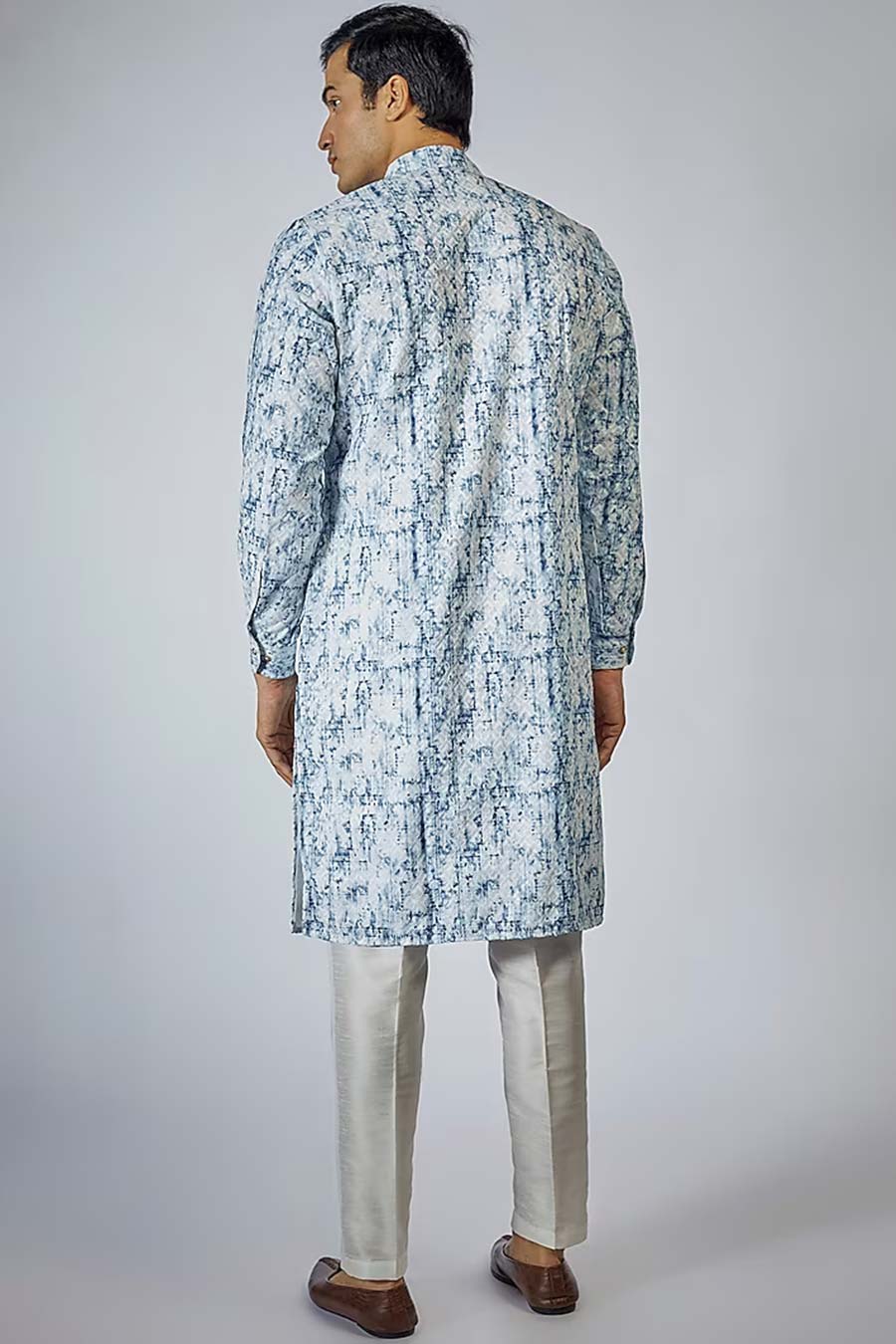 Blue & Off-White Embroidered Kurta Set