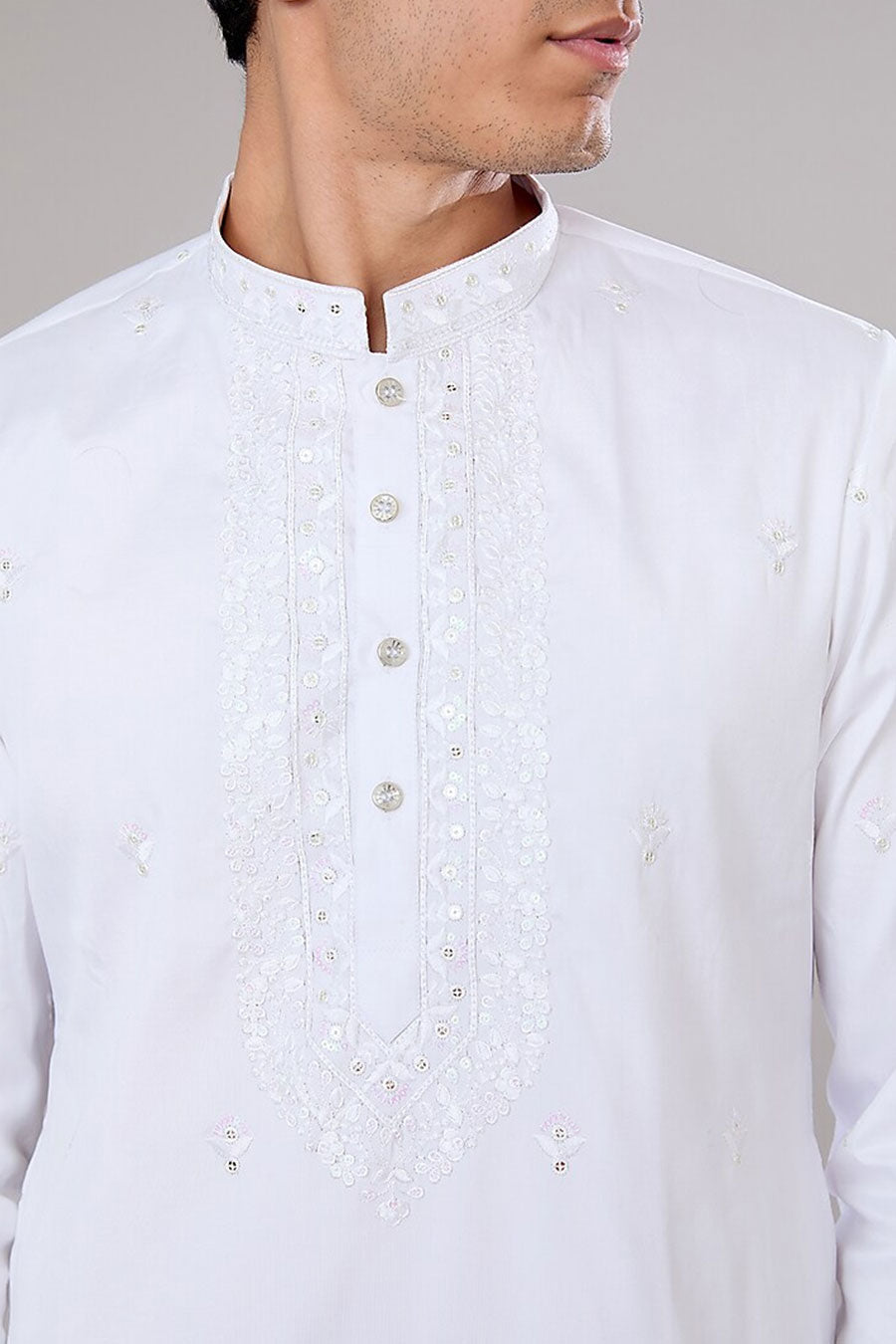 Off-White Embroidered Kurta Set