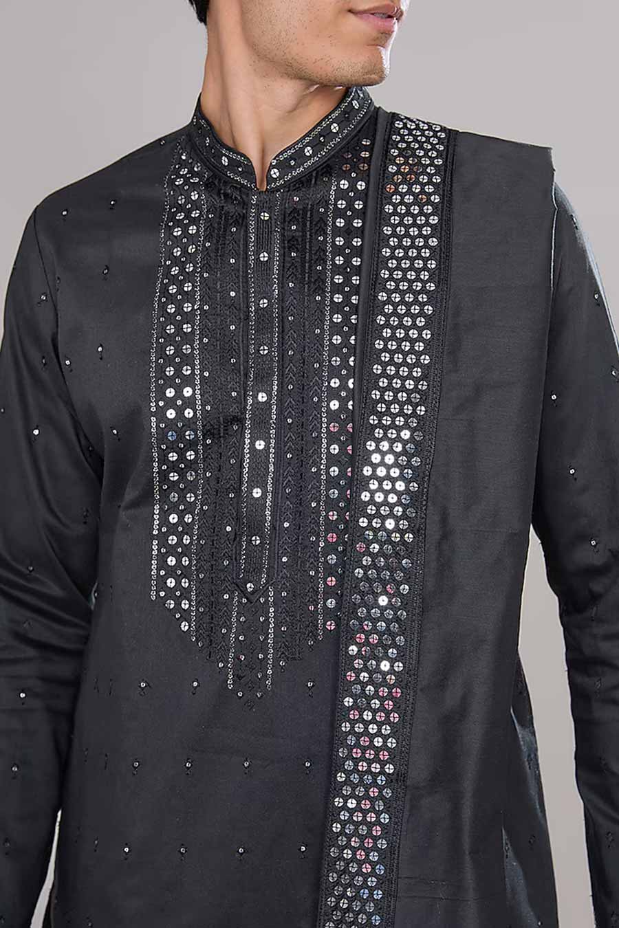 Black Embroidered Kurta Set With Dupatta