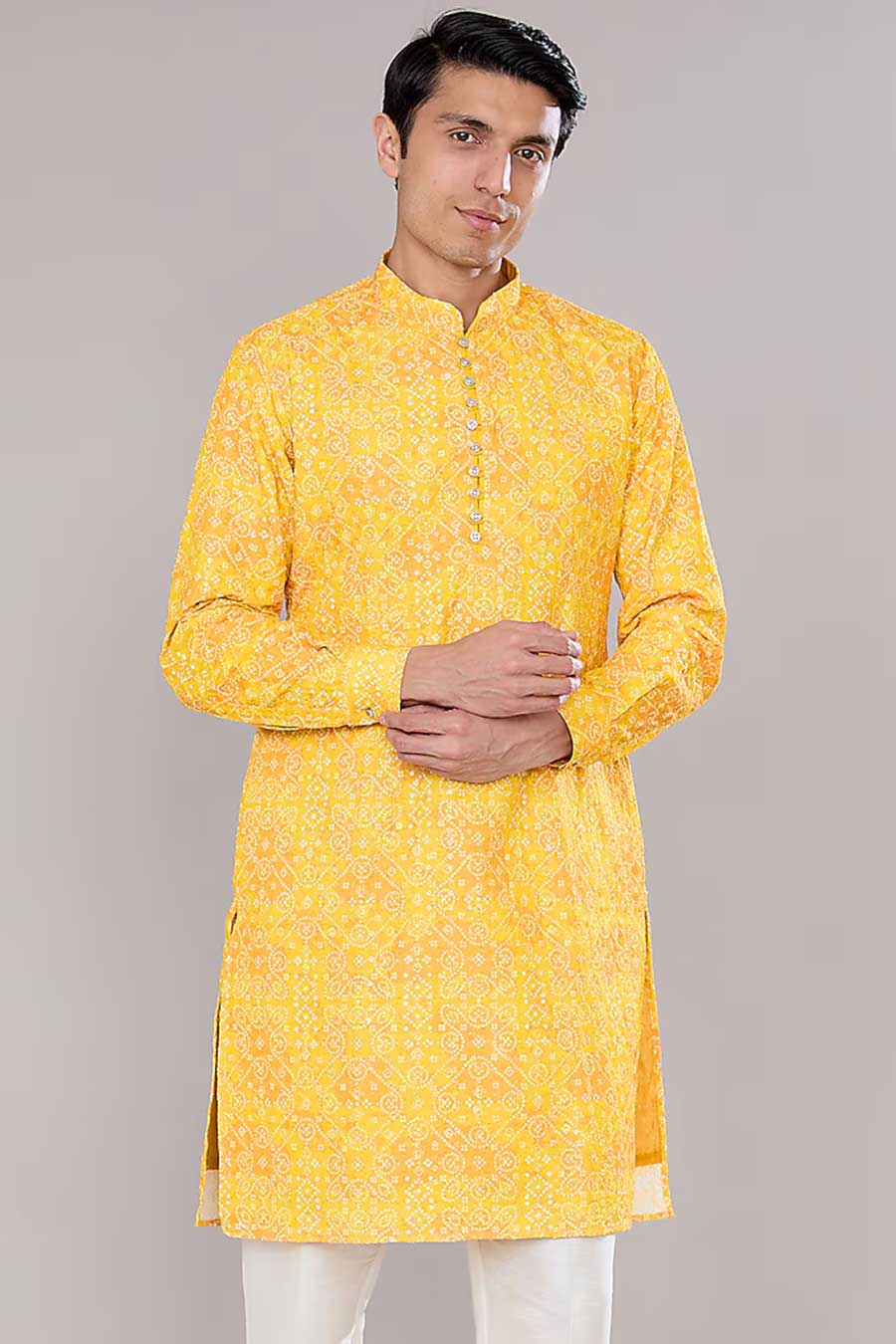 Yellow Bandhani Printed Kurta Set