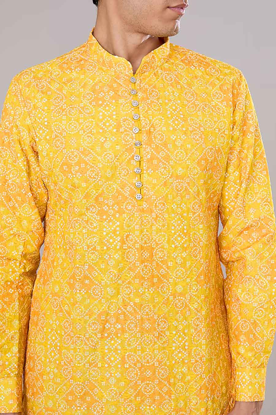 Yellow Bandhani Printed Kurta Set