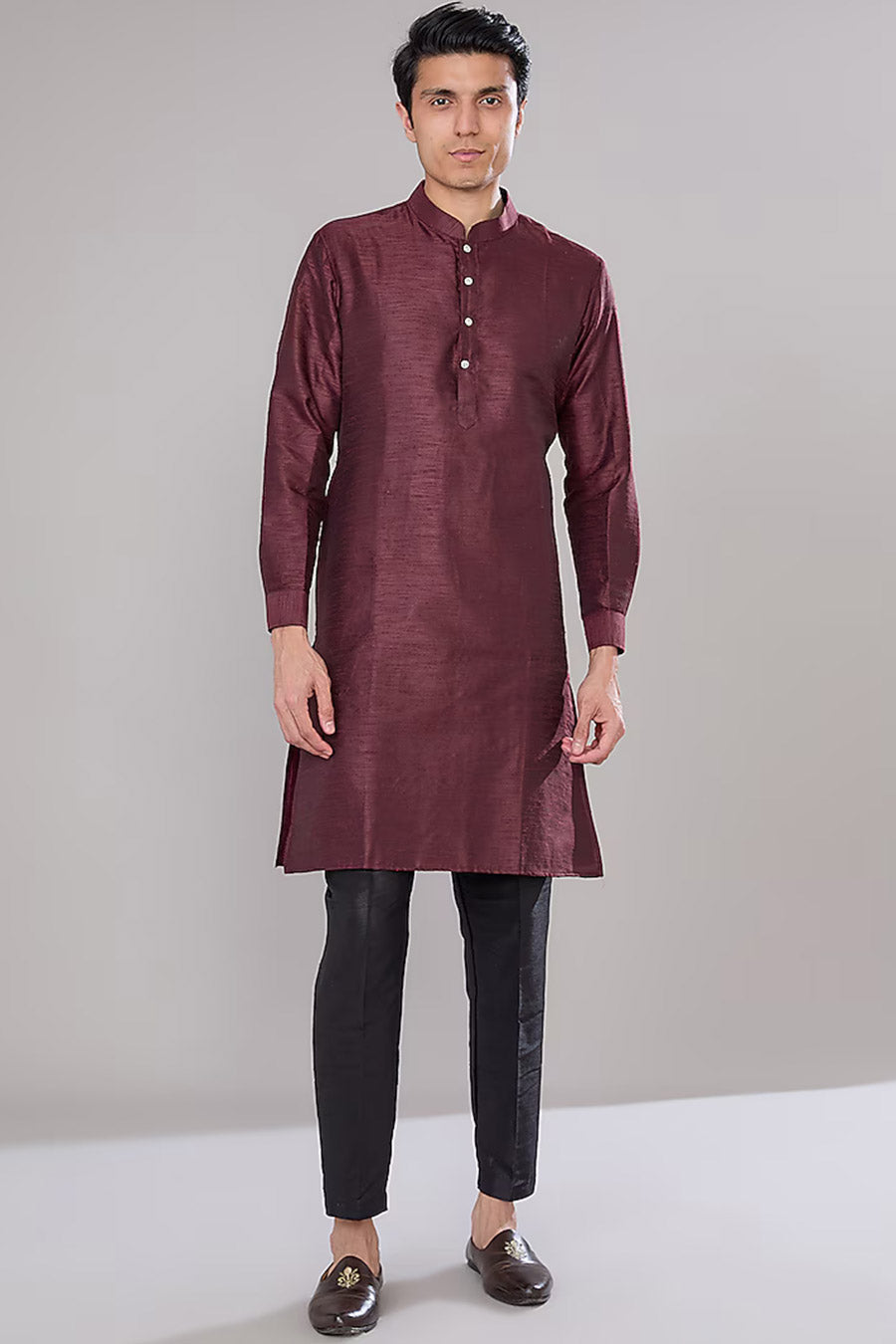 Maroon Kurta Set With Embroidered Jacket