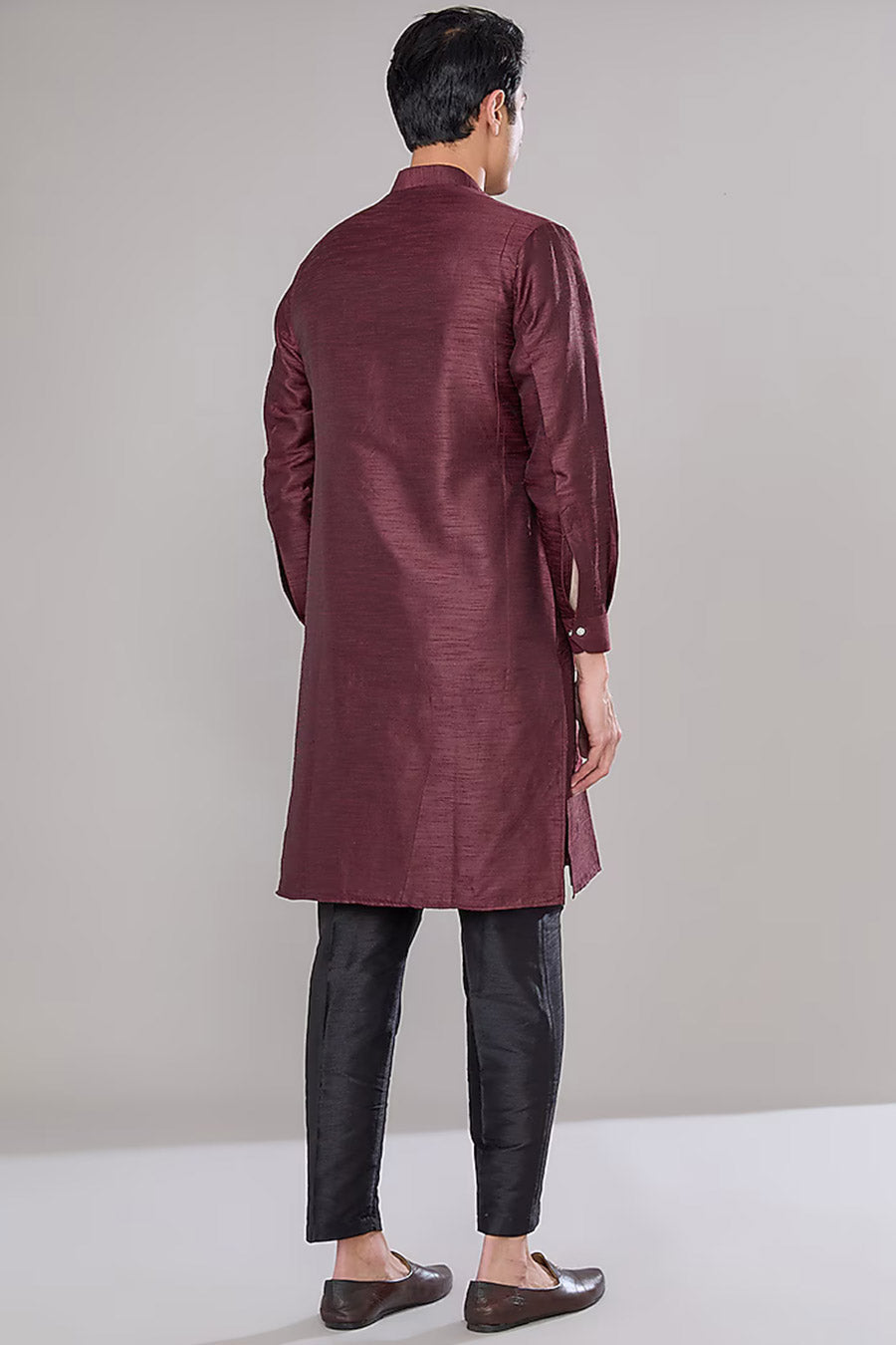 Maroon Kurta Set With Embroidered Jacket