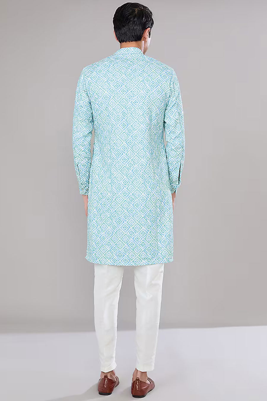 Blue Ikat Print Embellished Kurta Set