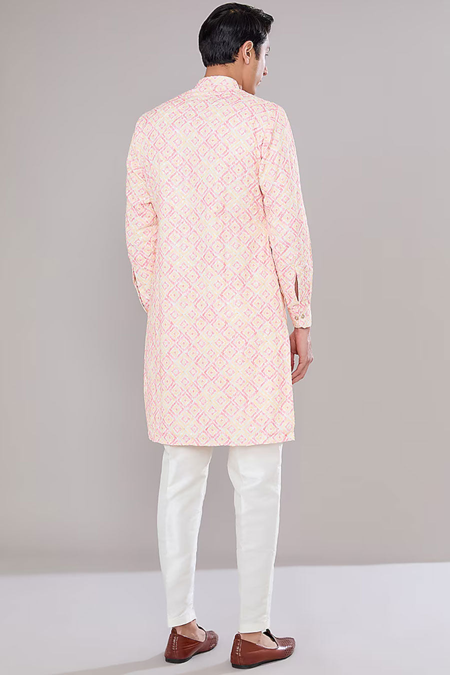 Pink Ikat Print Embellished Kurta Set