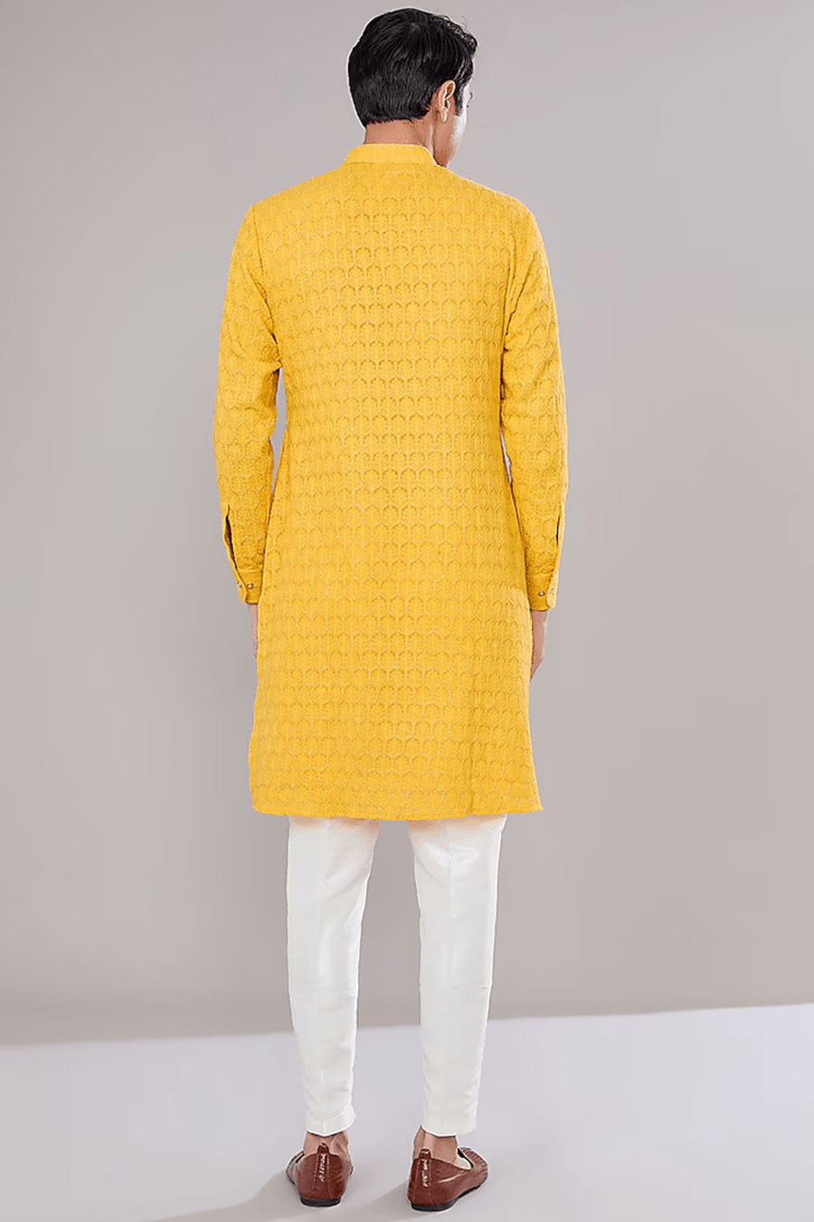 Mustard Chikankari Embroidered Kurta Set