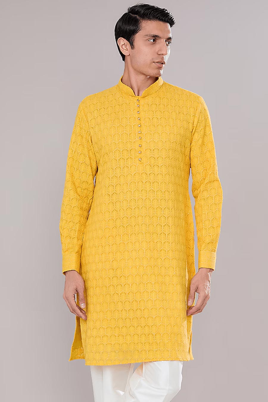 Mustard Chikankari Embroidered Kurta Set