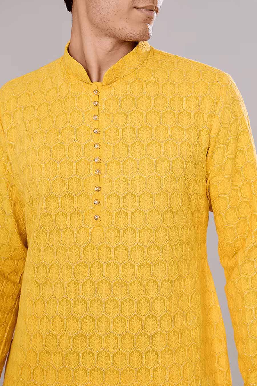 Mustard Chikankari Embroidered Kurta Set