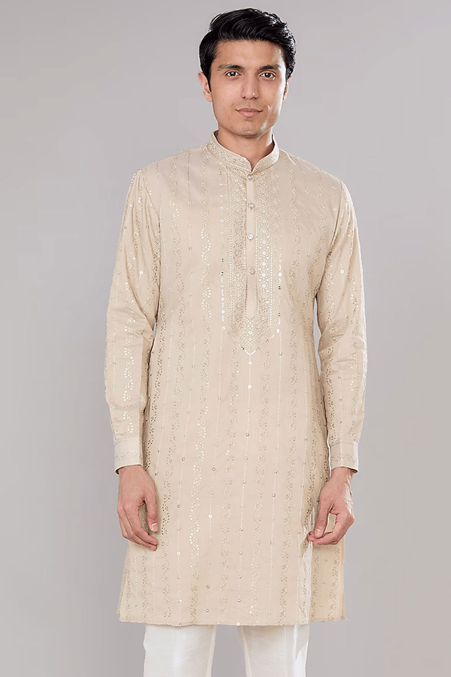 Beige Embroidered Kurta Set