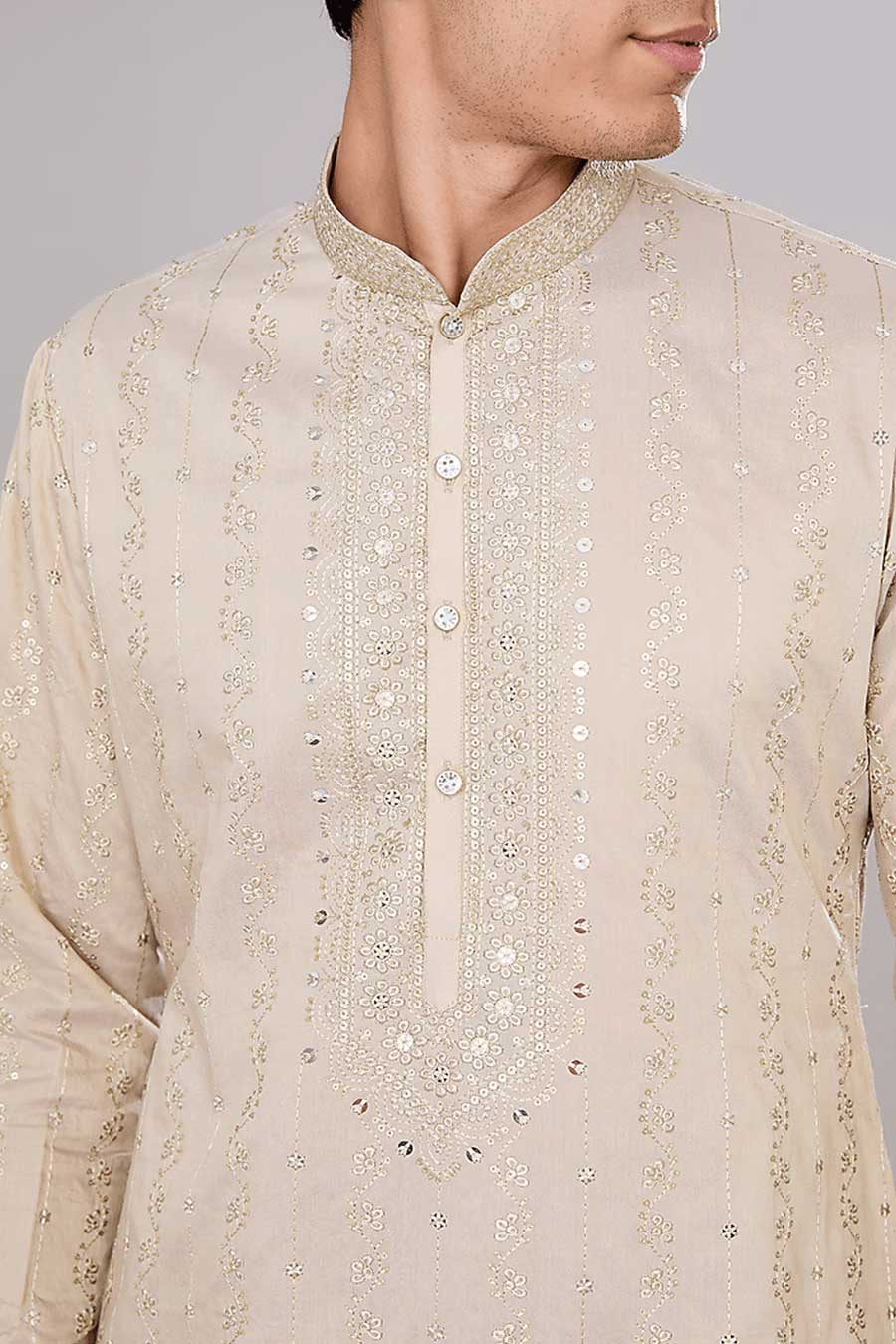 Beige Embroidered Kurta Set