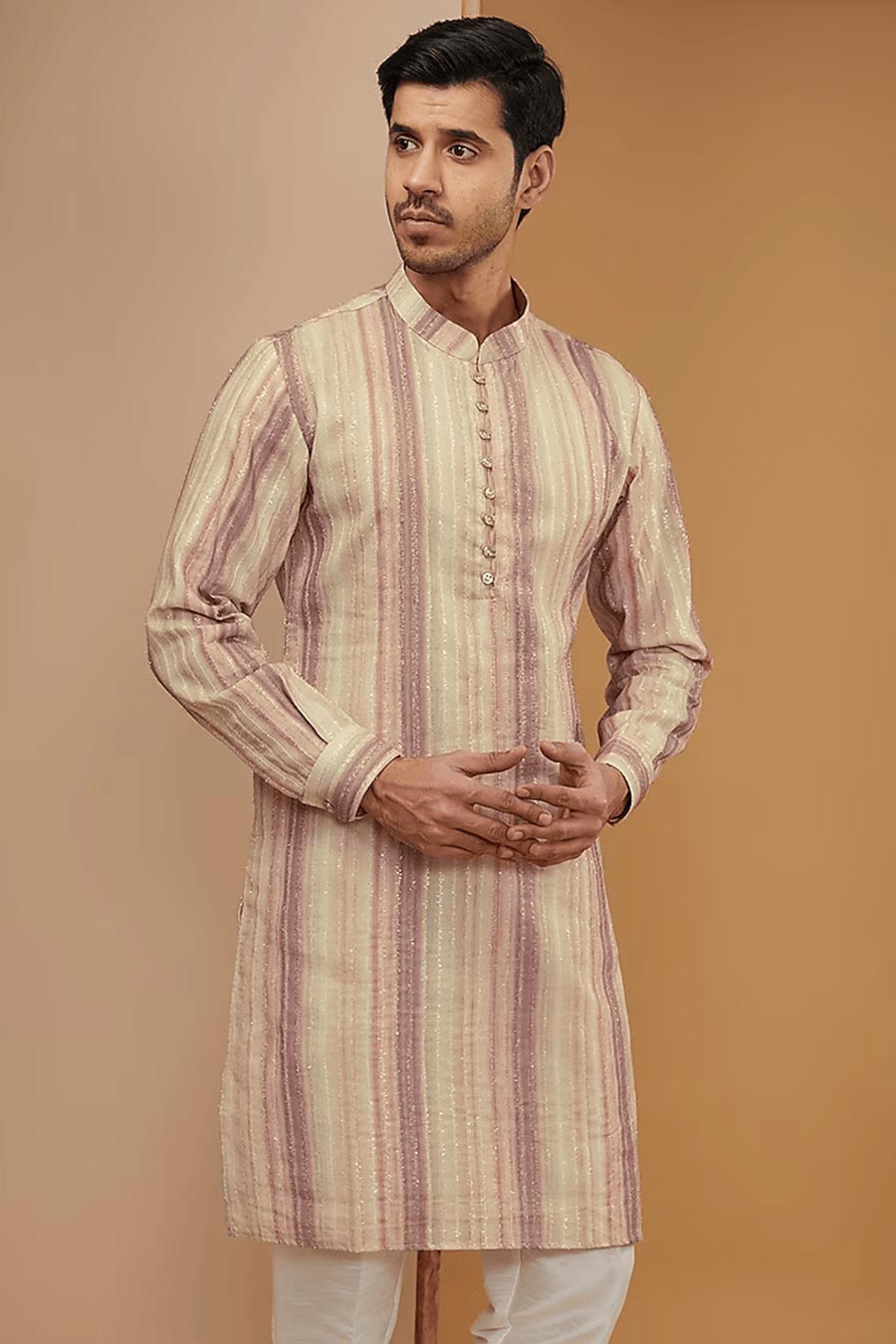 Multicolour Striped Resham Kurta Set