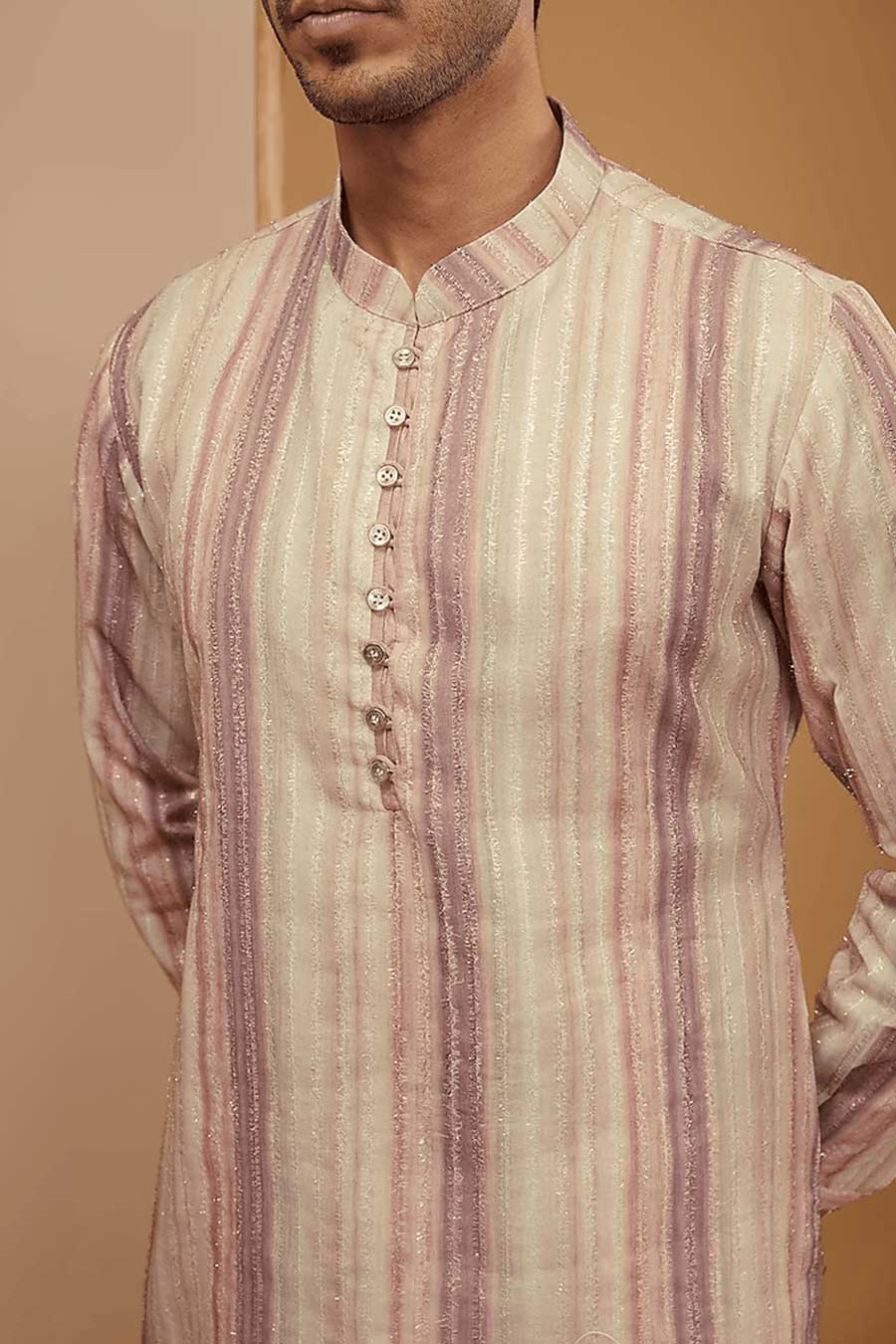 Multicolour Striped Resham Kurta Set