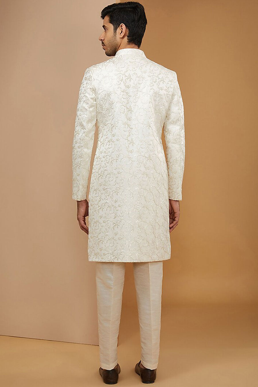 Off-White Embroidered Achkan Set