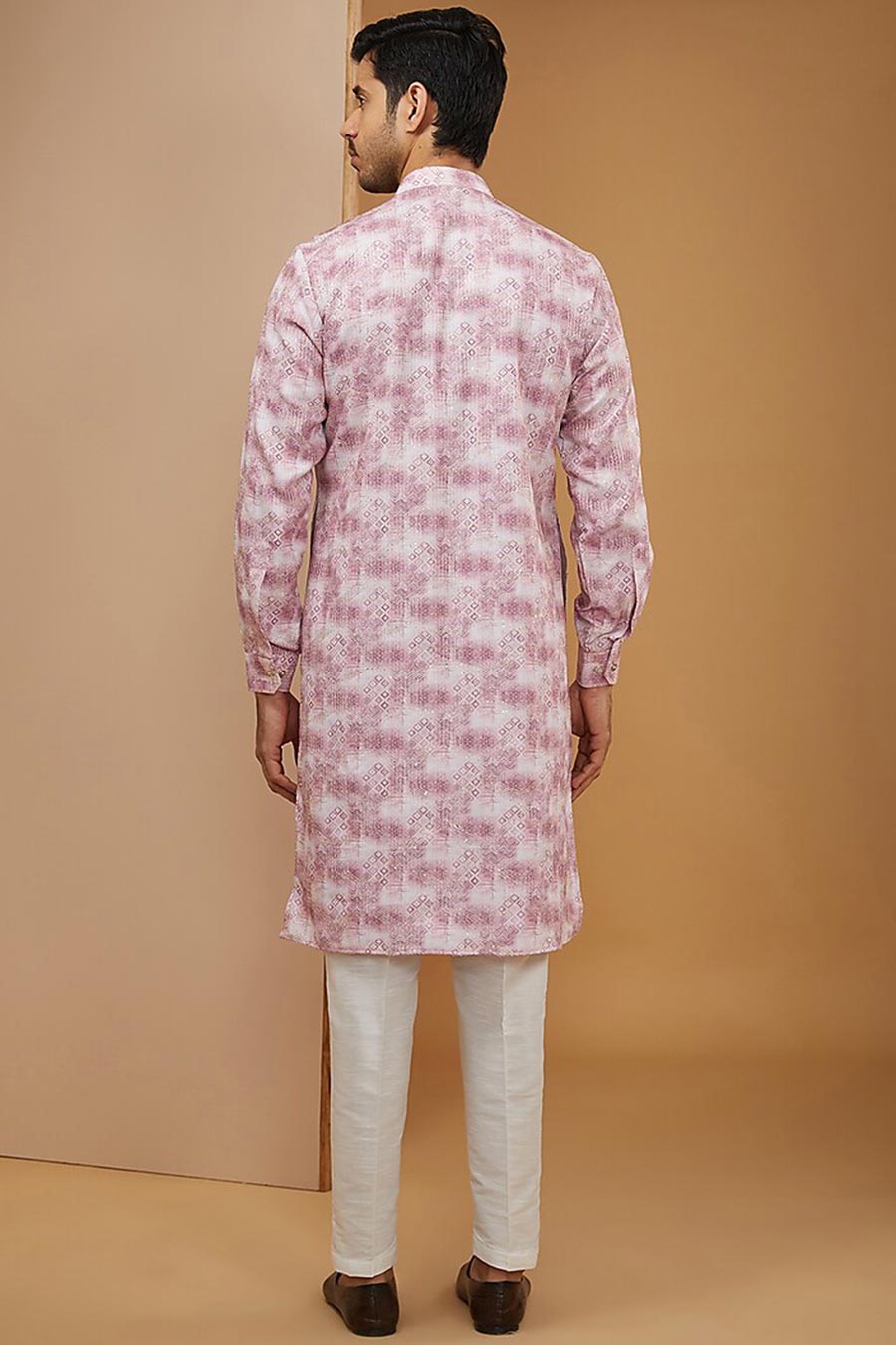 Baby Pink Ikat Printed Kurta Set