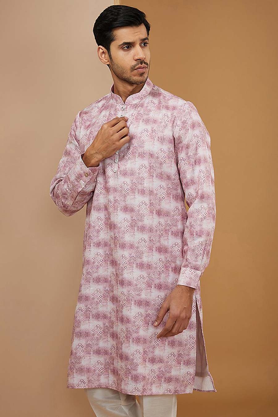 Baby Pink Ikat Printed Kurta Set