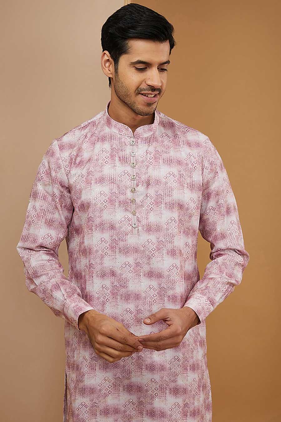 Baby Pink Ikat Printed Kurta Set