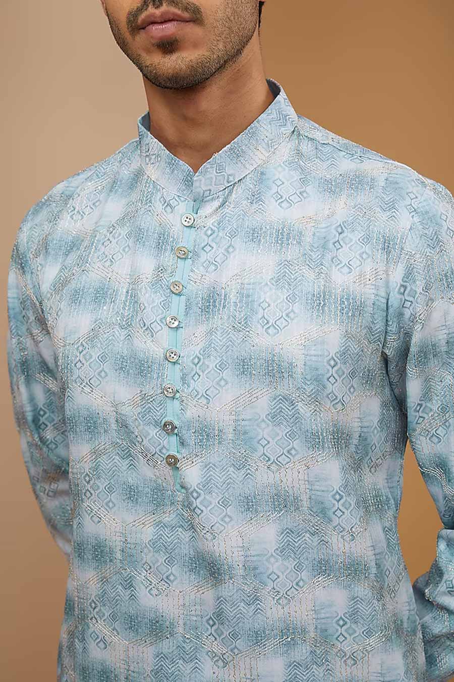 Sky Blue Ikat Printed Kurta Set